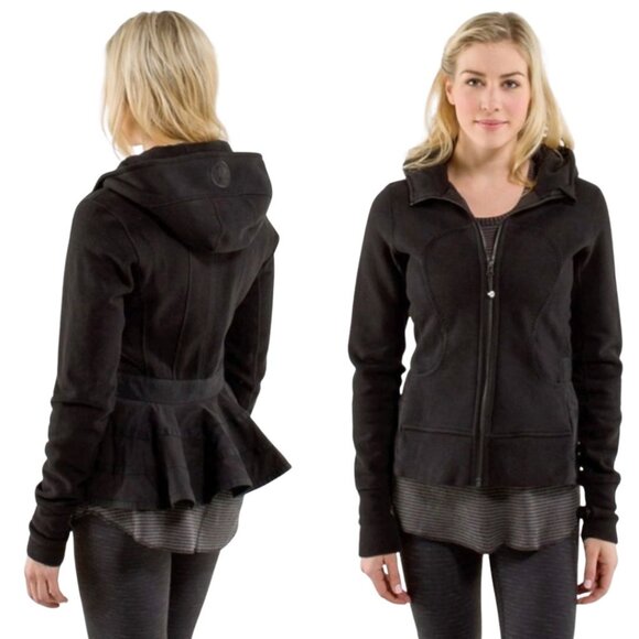 EUC Rare Lululemon X Hiver 13 Limited Edition Ruffled Up Black Scuba Hoodie SZ 6 - Picture 1 of 3